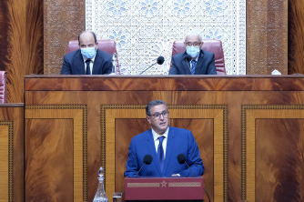 M. Aziz Akhannouch présente le programme gouvernemental lors d'une séance conjointe entre les deux chambres, tenue le 11 octobre 2021.
